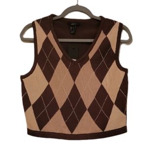Brown Forever 21 Women's Argyle Sweater Vest 